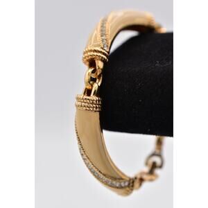 Christian Dior Vintage Bracelet Off White Cream Enamel Crystal Signed 1980s BinO